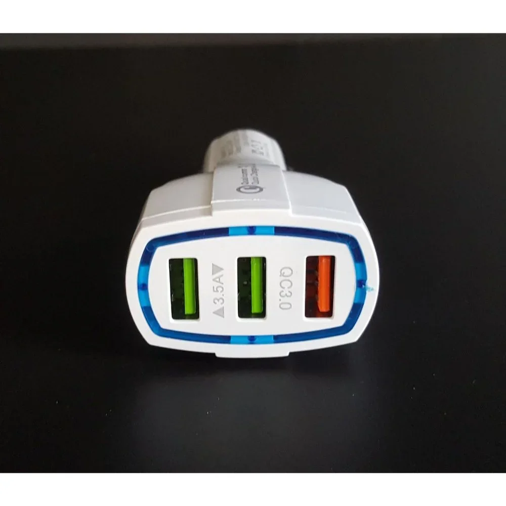 3 LED Port Car Charger for iPhone, Samsung and other devices - White