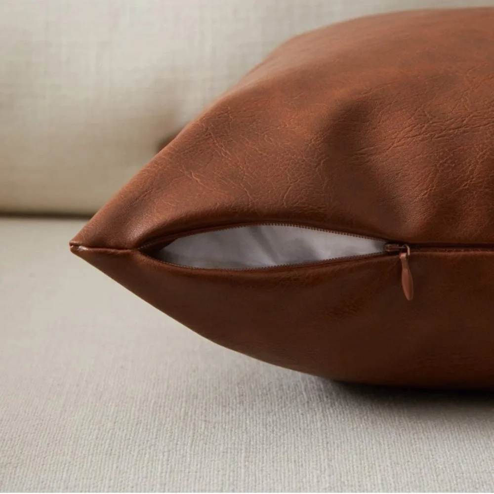 Luxury Home | Boho Chic Rustic Faux Leather Lumbar Throw Pillow Cover