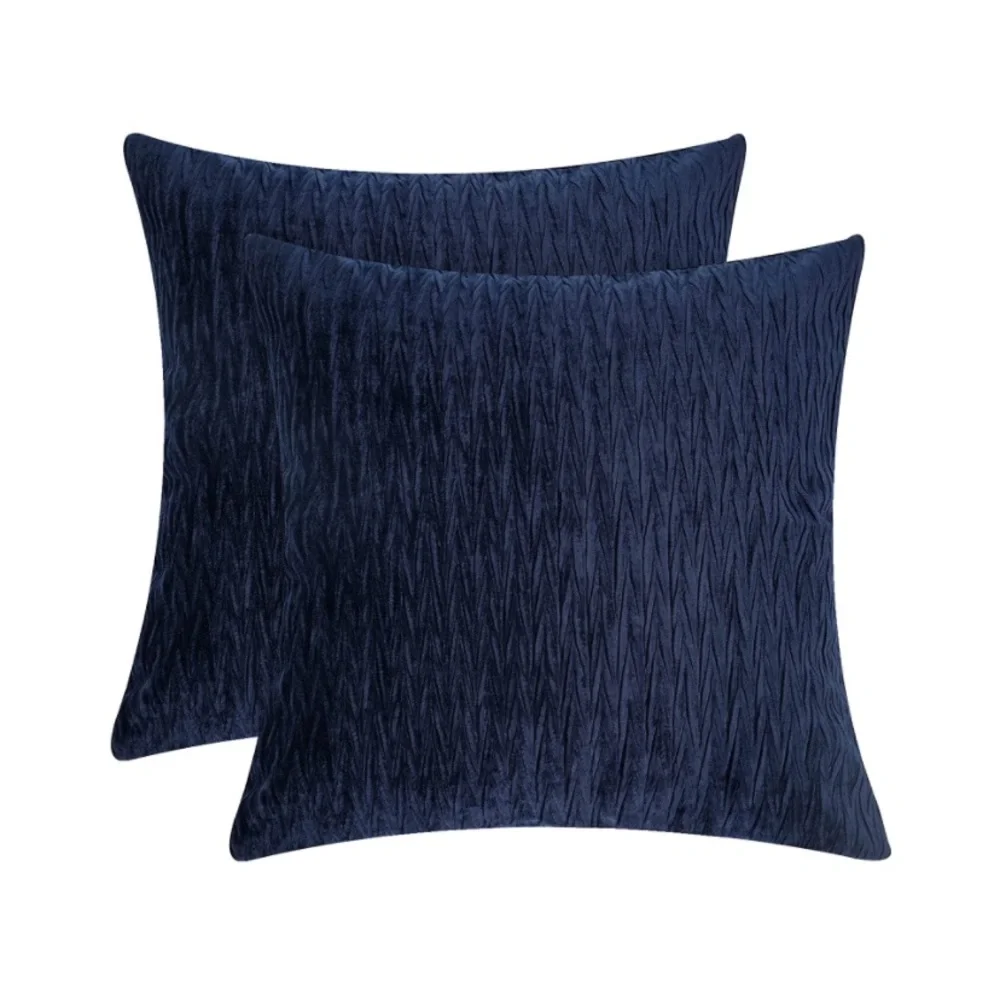 Luxury Home | Elegant Navy Blue Textured Wave Soft Velvet Throw Pillow Covers