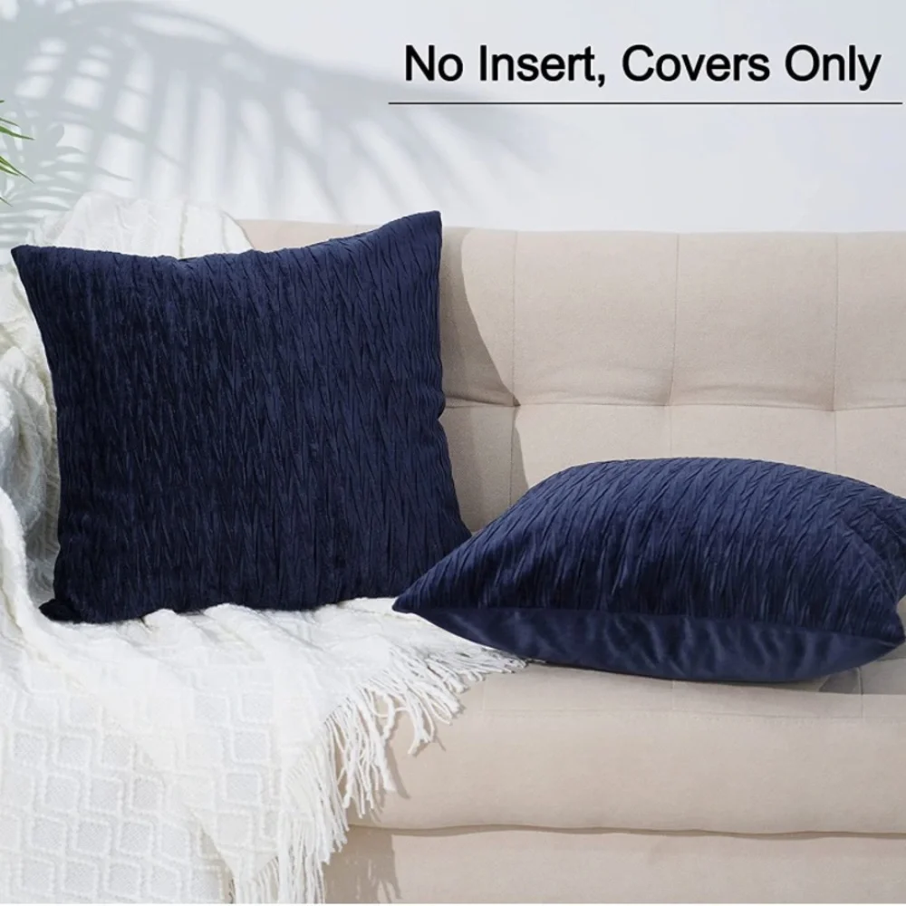 Luxury Home | Elegant Navy Blue Textured Wave Soft Velvet Throw Pillow Covers