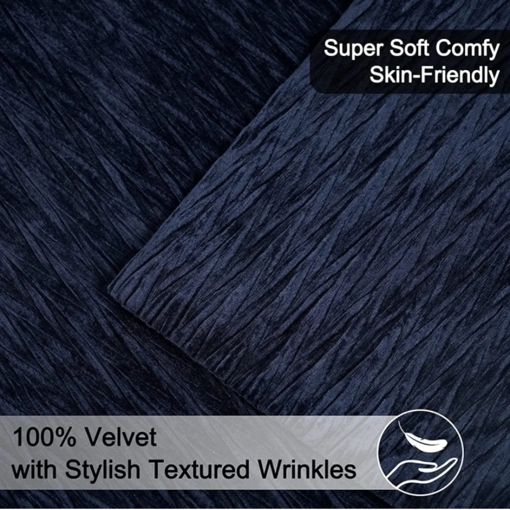 Luxury Home | Elegant Navy Blue Textured Wave Soft Velvet Throw Pillow Covers