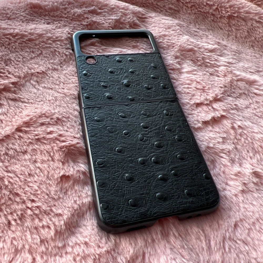For Samsung Galaxy z flip 3 5G phone case genuine leather ostrich pattern