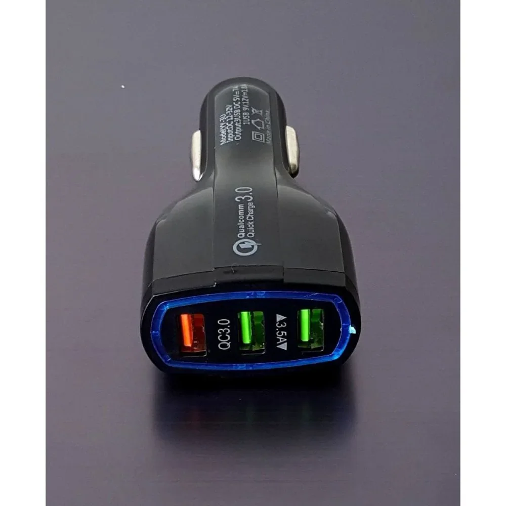 3 X Black Car Chargers 3 port QC Quick Charge