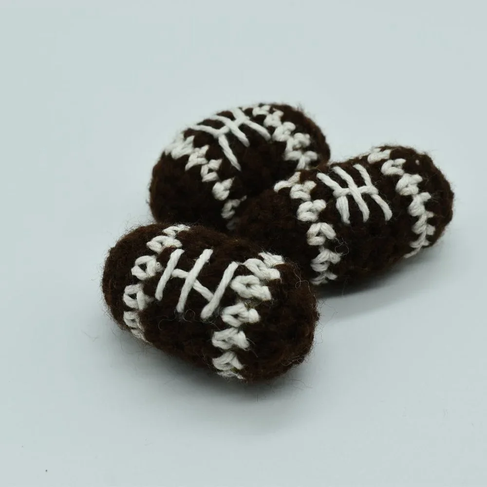 Handcrafted crochet catnip football cat toys