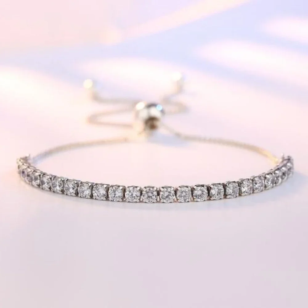 *925 Sterling Silver Diamond Tennis Net Bracelet