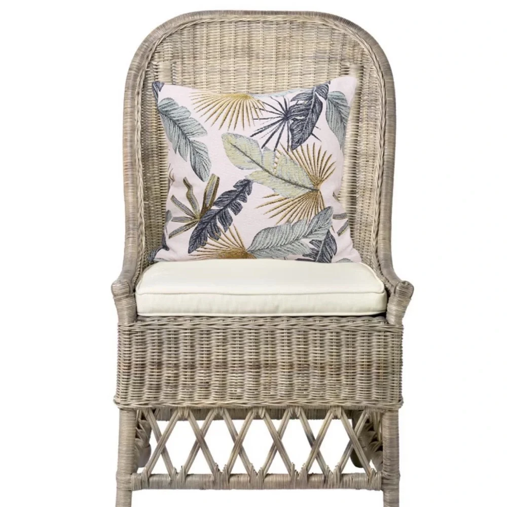 Luxury Home | Coastal Tropical Leaf Embroidered Chenille Throw Pillow Cover