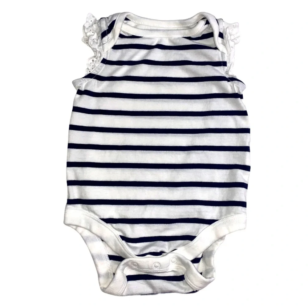 Baby Gap White & Navy Blue Striped Summer One Piece Onesie 3-6 months