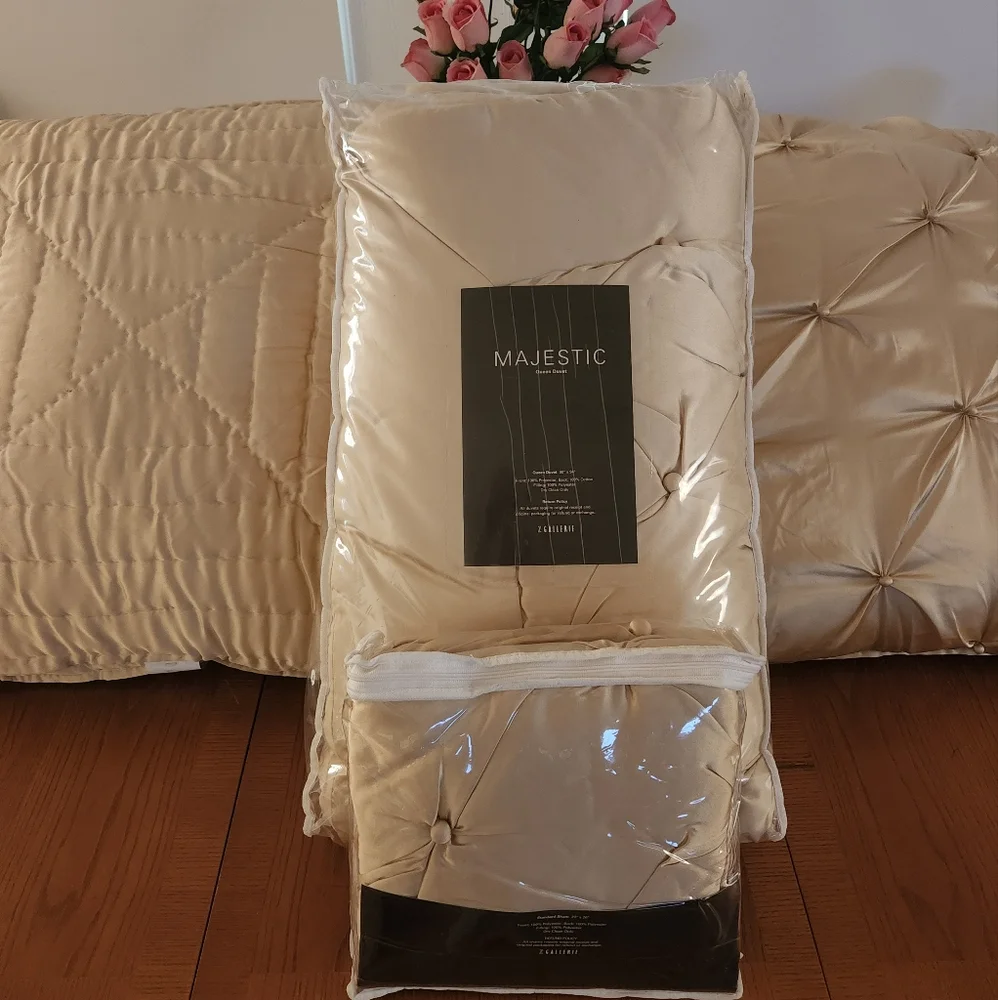 Dress up your bed for the holidays! Z Gallerie Majestic bedding in soft gold.