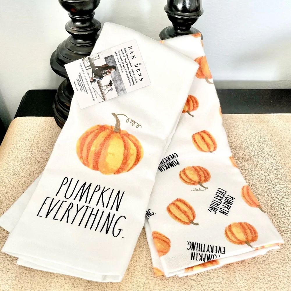 🆕Rae Dunn 2PK PUMPKIN EVERYTHING Kitchen Towels