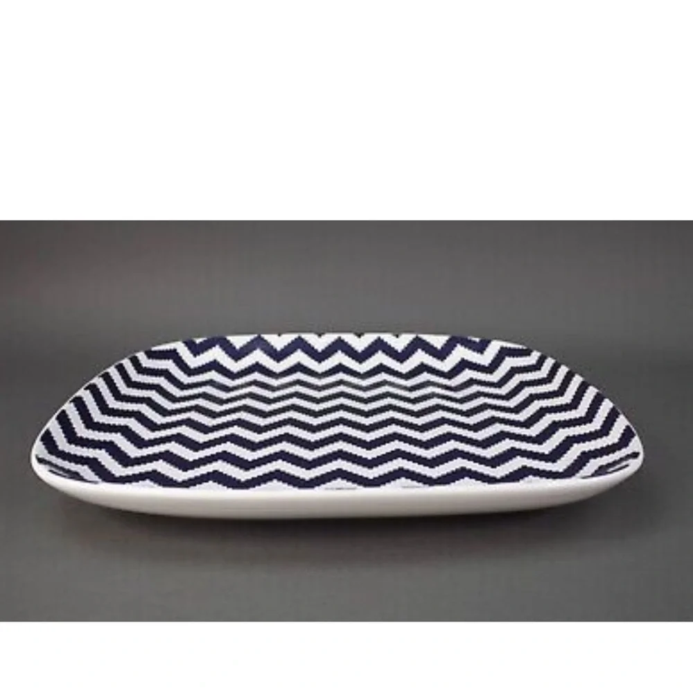 NWT Jonathan Adler Happy Chic Elizabeth Blue Chevron Serving Platter 15
