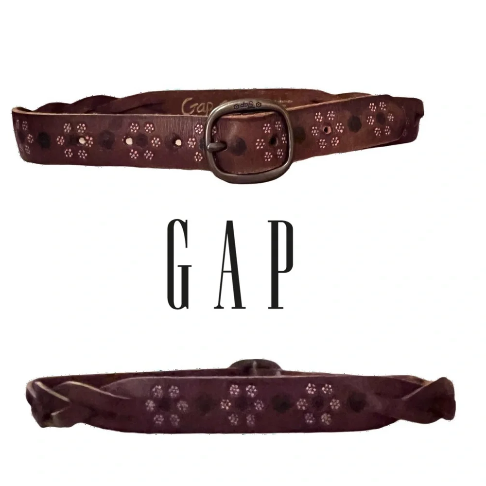 Gap leather belt brown with pink flowers