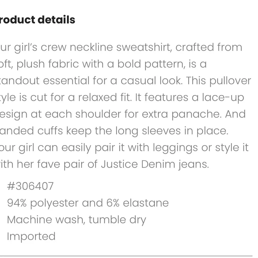 Justice soft sweatshirt tags