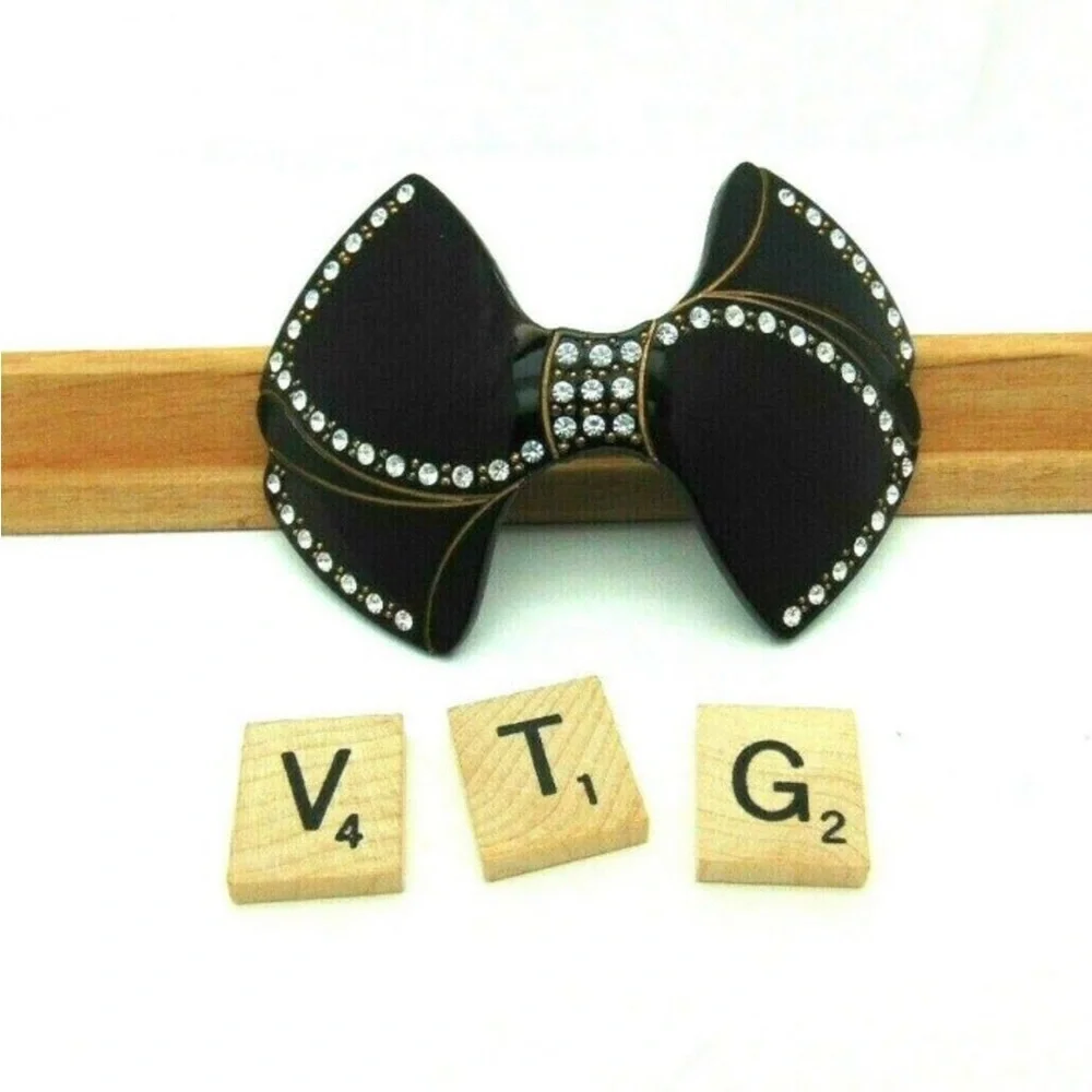 Vintage Art Deco Black Rhinestone Bow Barrette