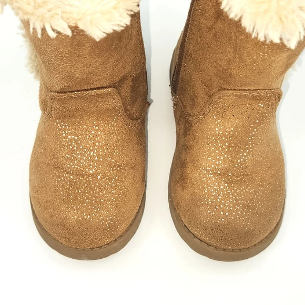 Cat & Jack Katrina Shearling Faux Fur Metallic Brown Cozy Boots Baby Size 7