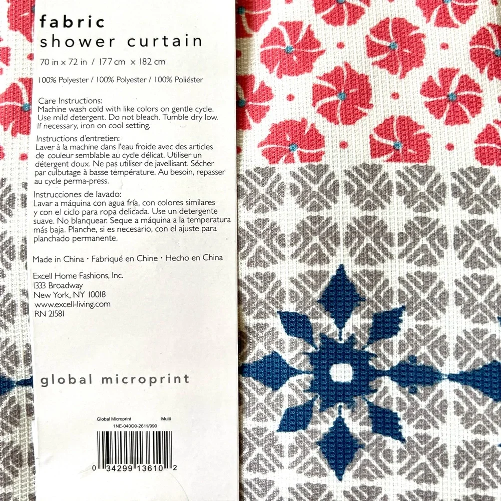 Global Microprint Fabric Shower Curtain Rows of Textile Patterns