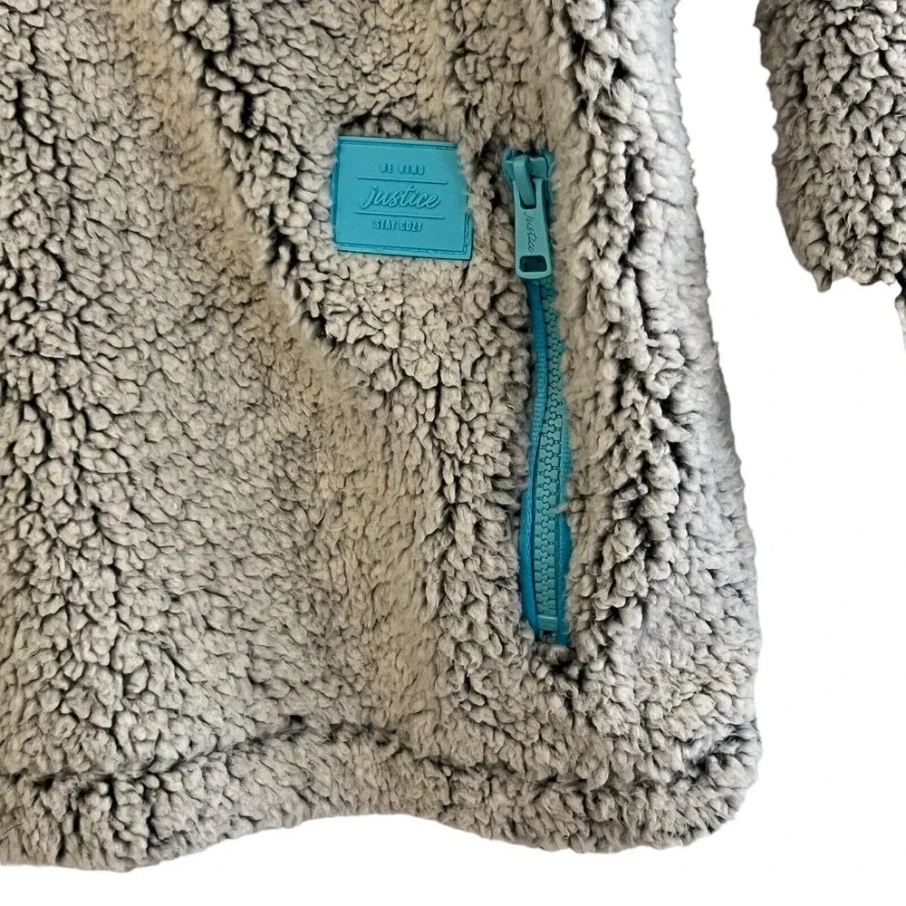 Justice Jacket Girls 12 Gray Sherpa Pullover Snap Front Zipped Pockets