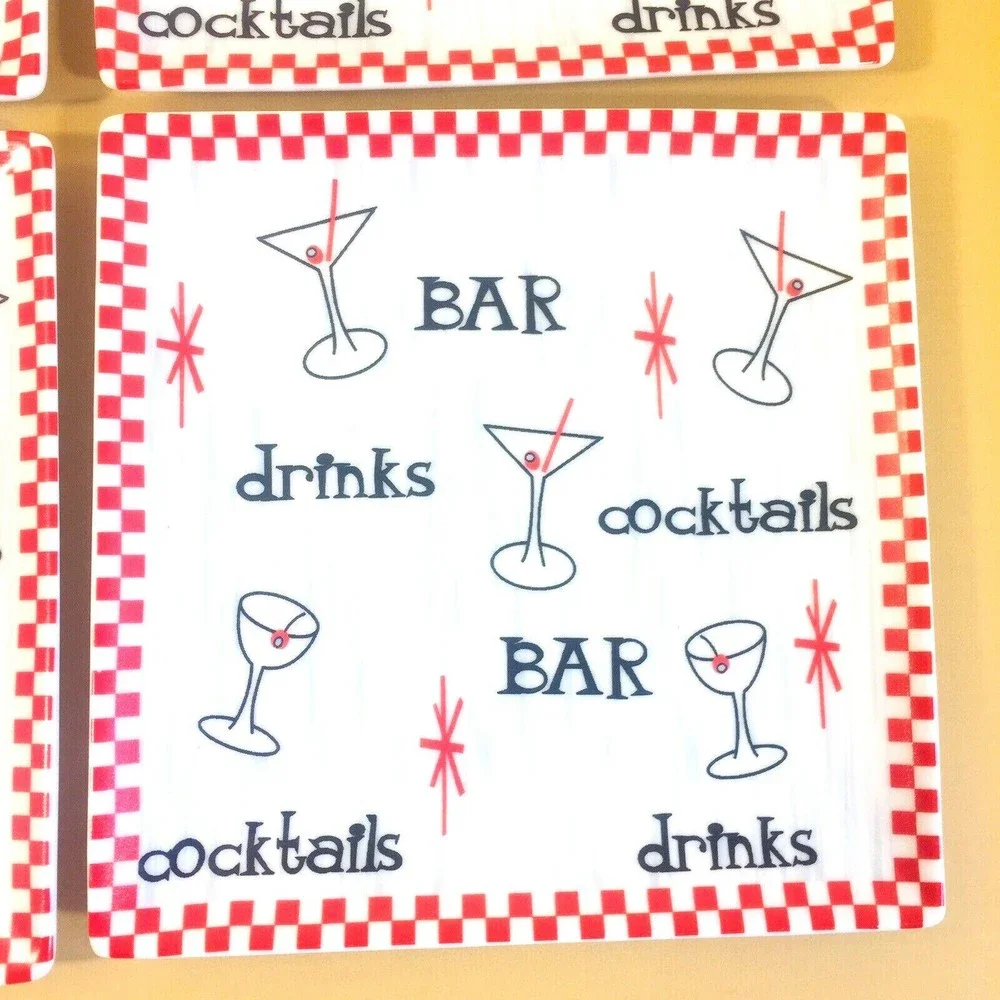 (4) Boston Warehouse Bar Plates Cheese & Cracker Snack 6.25” Square Set of 4