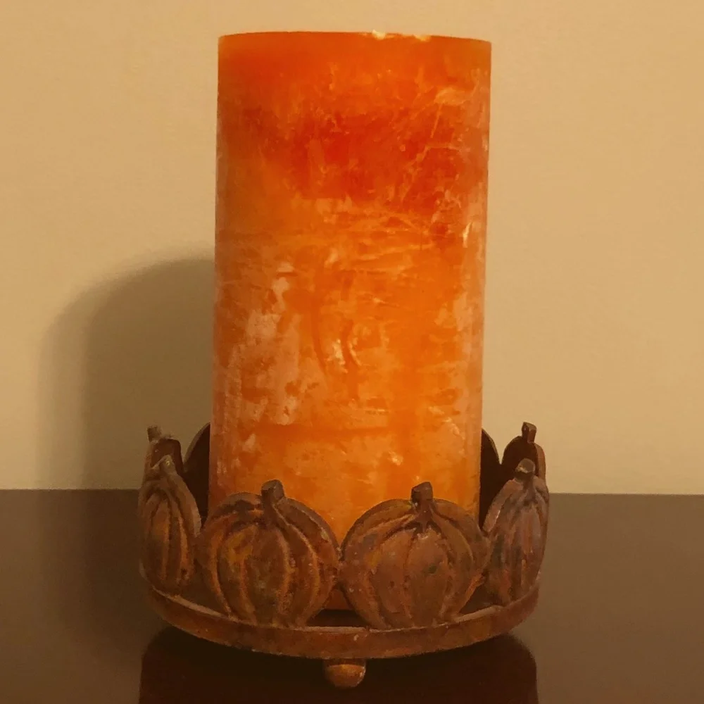 Rusted Iron Pumpkin Pillar Candle Holder - Halloween/Fall/Thanksgiving D…