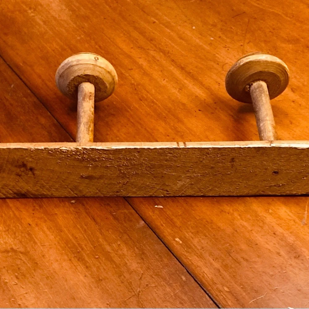 Antique French elm wood large,faux bamboo hat rack in tan with black accents