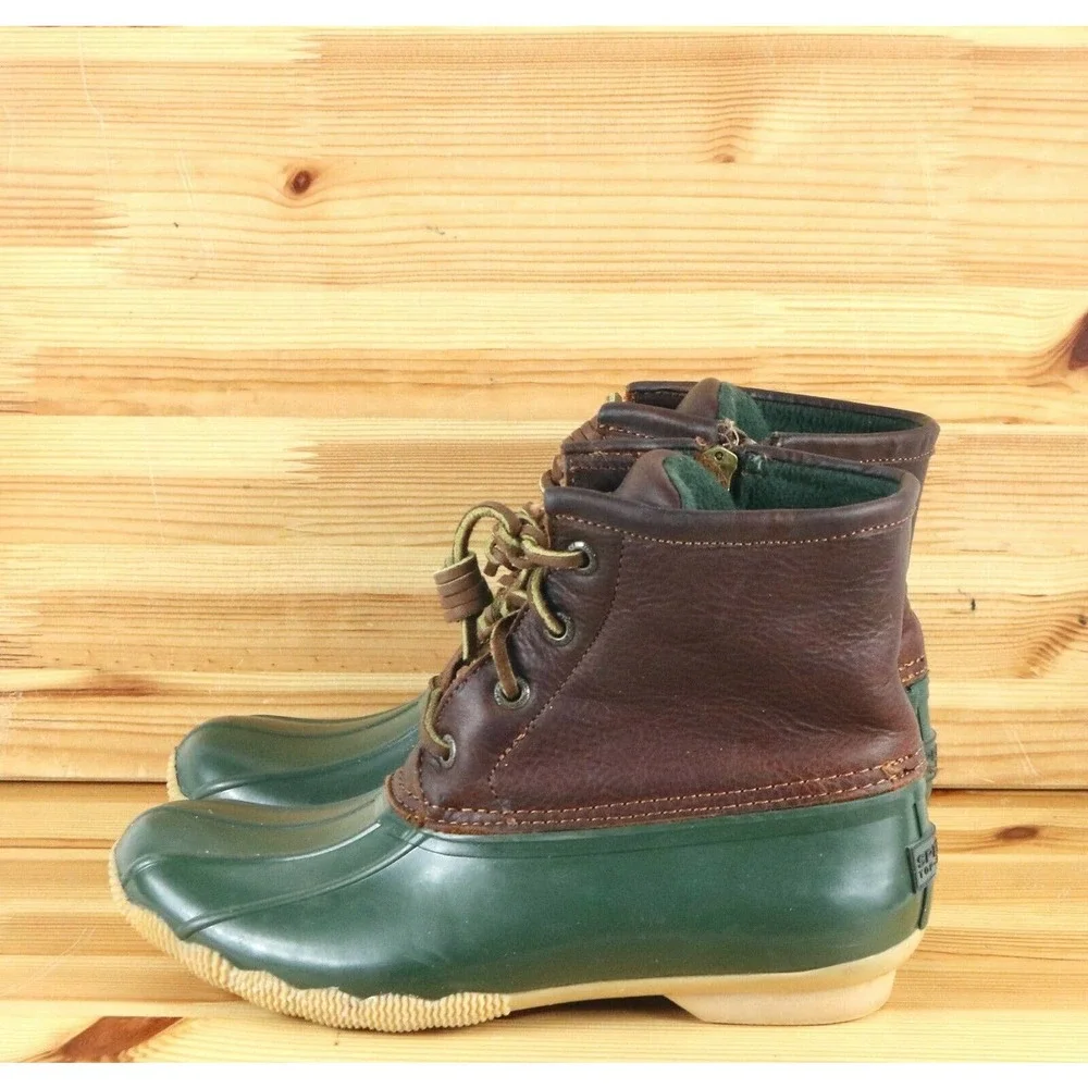 Sperry Top-Sider Women’s Leather Waterproof Saltwater Duck Boots Green Lined 5