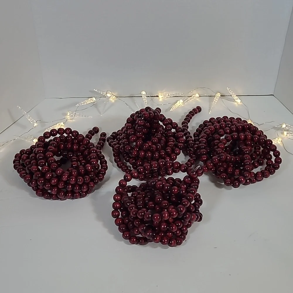 Lot of 4 red wooden bead Christmas garland 105 inches long each.