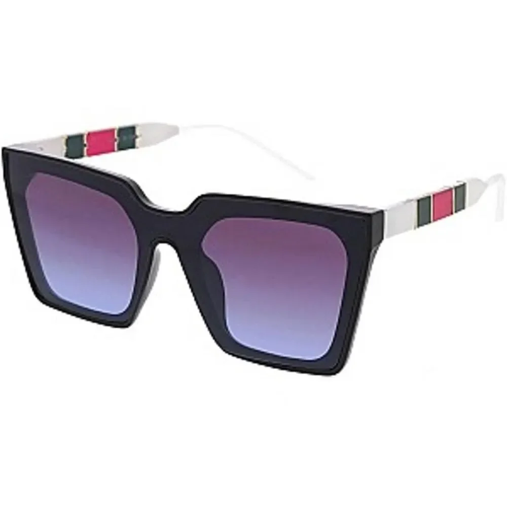 UV 400 ProtectionTrendy Luxury Side Striped Square Sunglasses purple tent