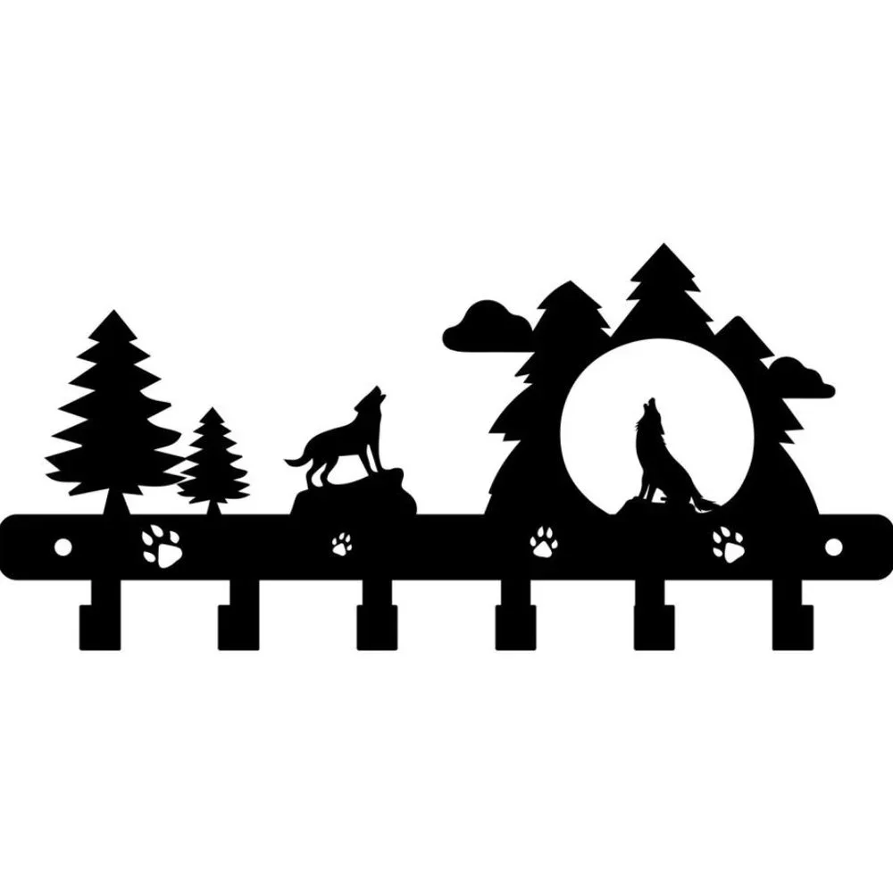 New in box Wolf / Forest / Mountain black metal wall hanger with hooks