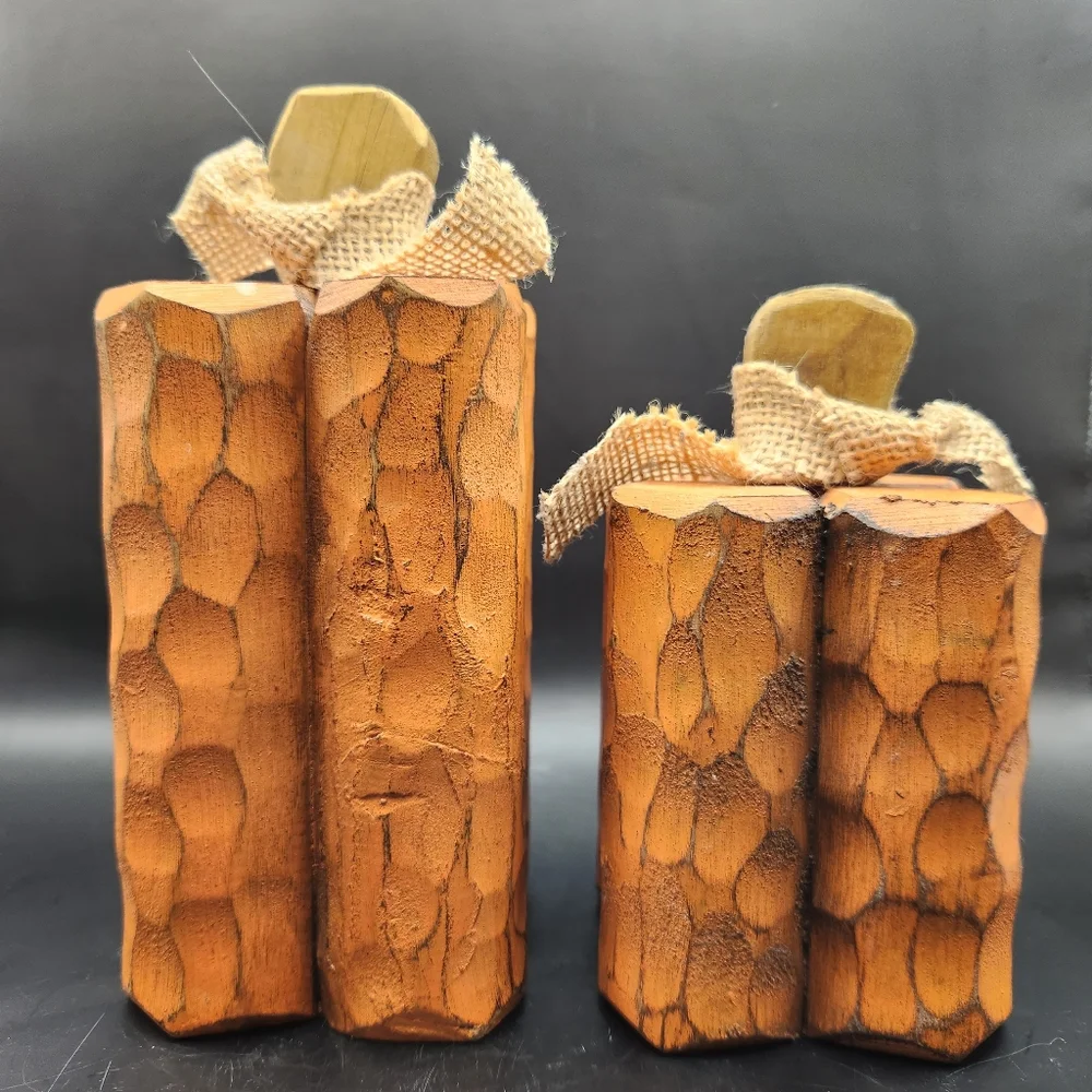 Wooden Farmhouse Primitive Pumpkins, Set of 2