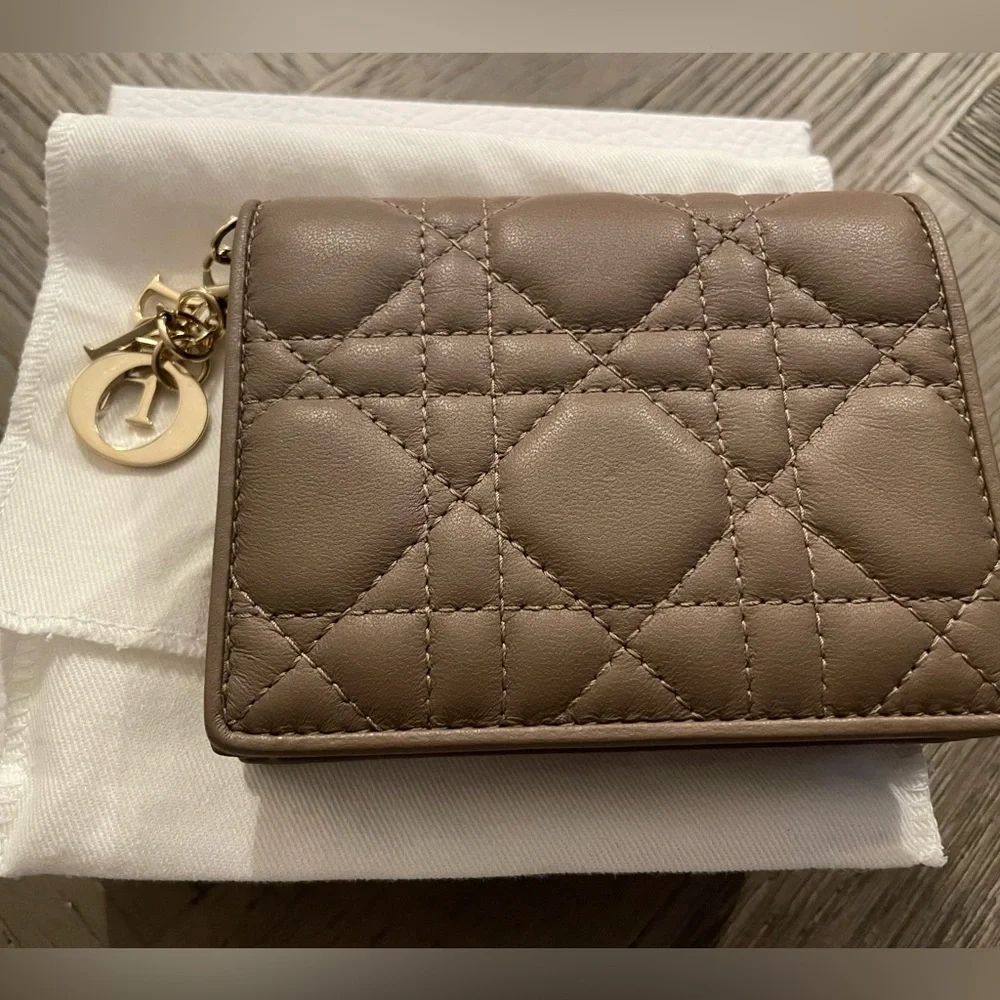 Mini Lady Dior Wallet, warm taupe