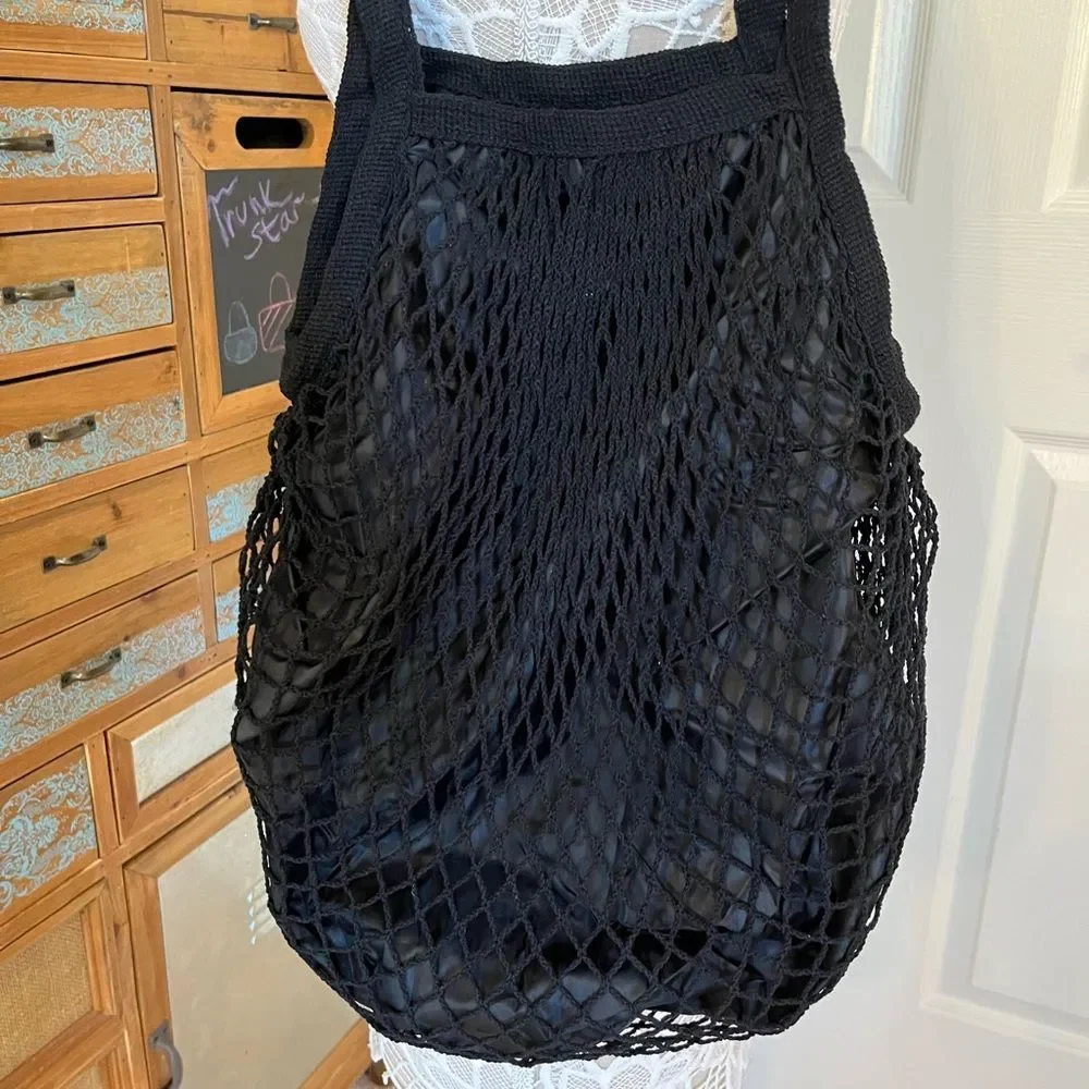 Fishnet Over Nylon Lightweight Tote- Black - NWT