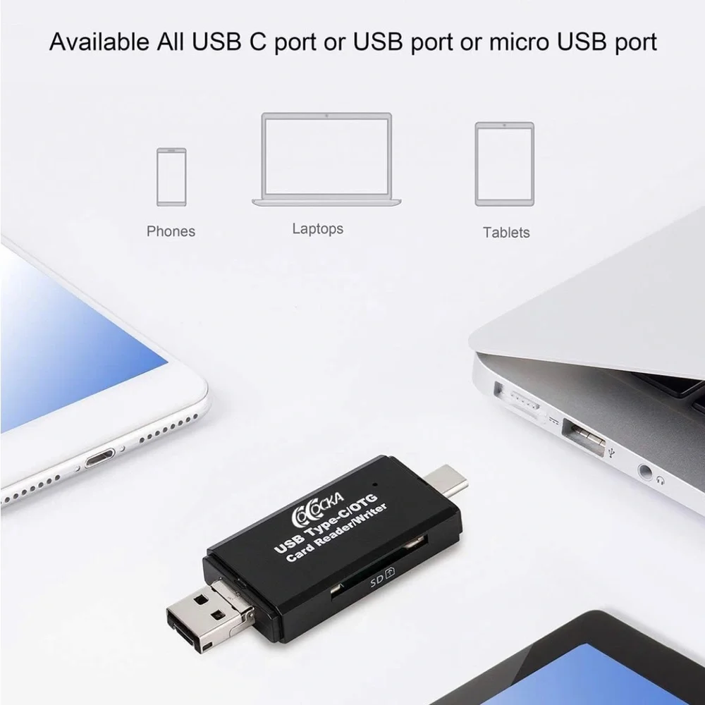 COCOCKA SD Card Reader, 3 in 1 USB-C USB-A Micro USB Camera Memory Card Reader