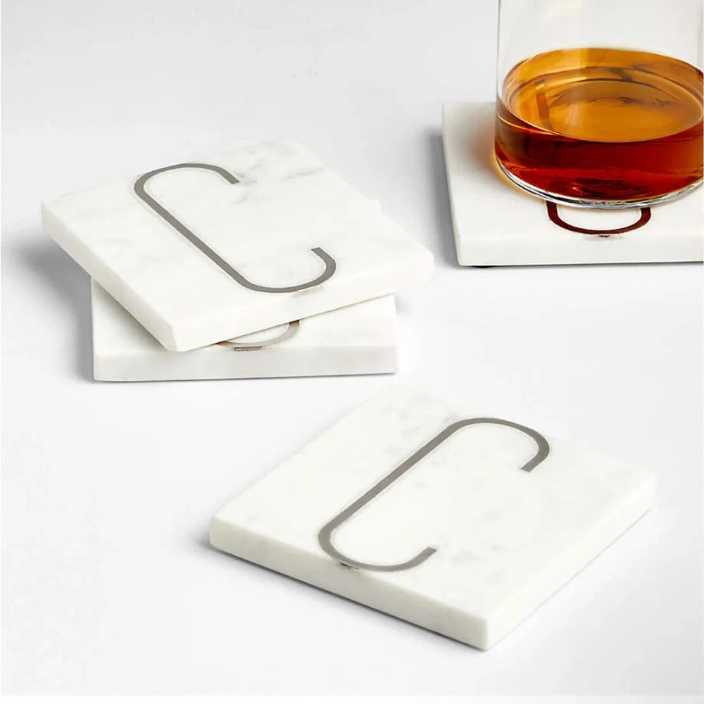 Crate&Barrel Marble Coasters - Letter “O, V, or C”