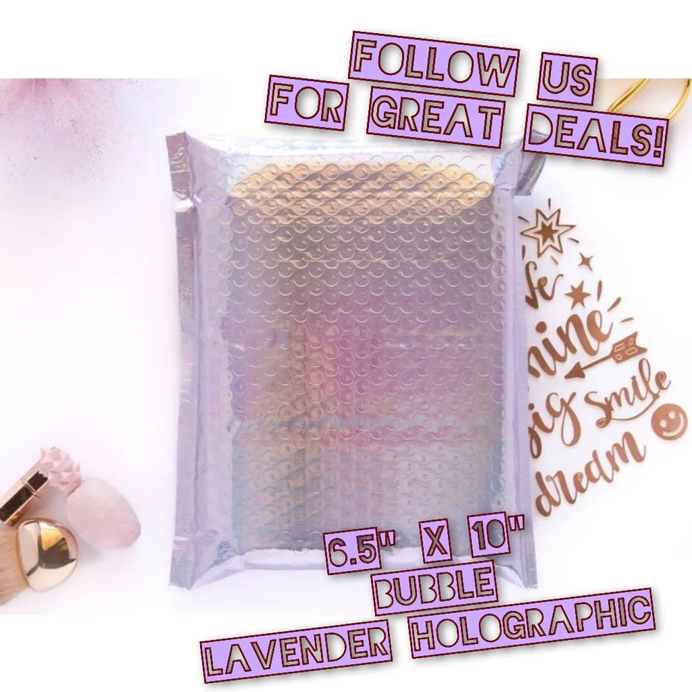 25 Bubble Lavender Holographic 6.5x10 Poly Mailers