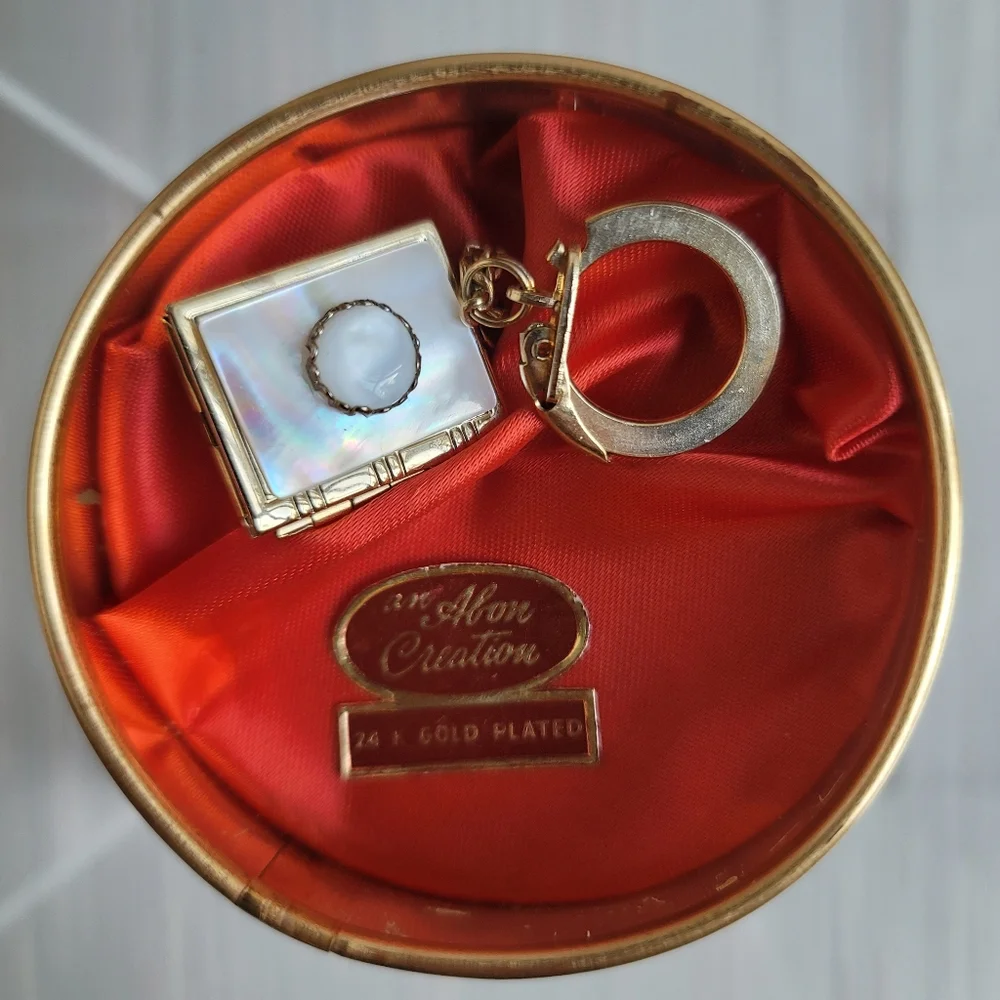 Abon Creations Mother of Pearl 2 Picture Locket Clip-On Key Ring 24K Gold Plated