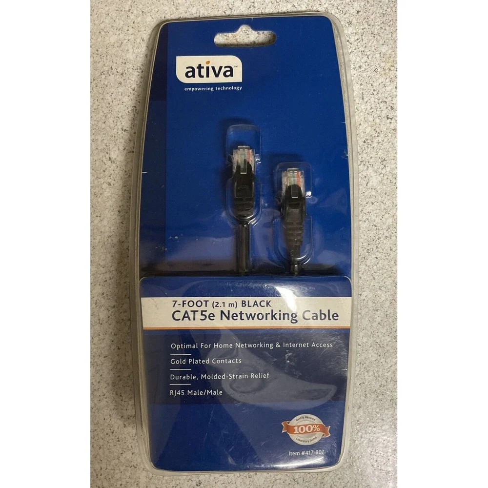 Ativa 7-foot Black CAT5e Networking Cable RJ45 Male 417-807 UPC:735854025304