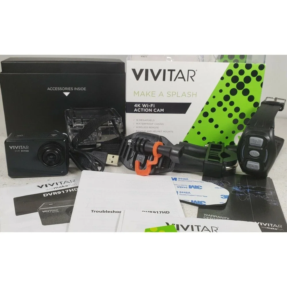 Vivitar DVR917HD 4K Action Camera with Wireless Watch Remote Black & Accessories