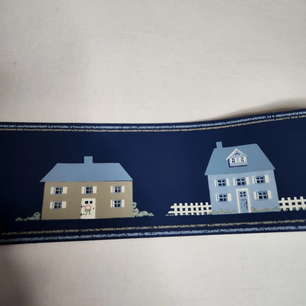 Vintage lot of 8 wallpaper border country cottage house houses church tree blue