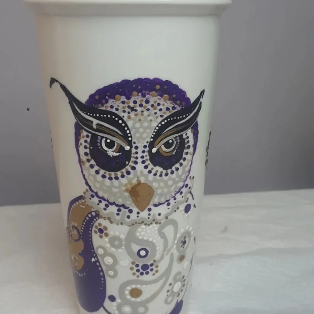 Crate & Barrel Rave Owl Cup galaxy print 6 1/4