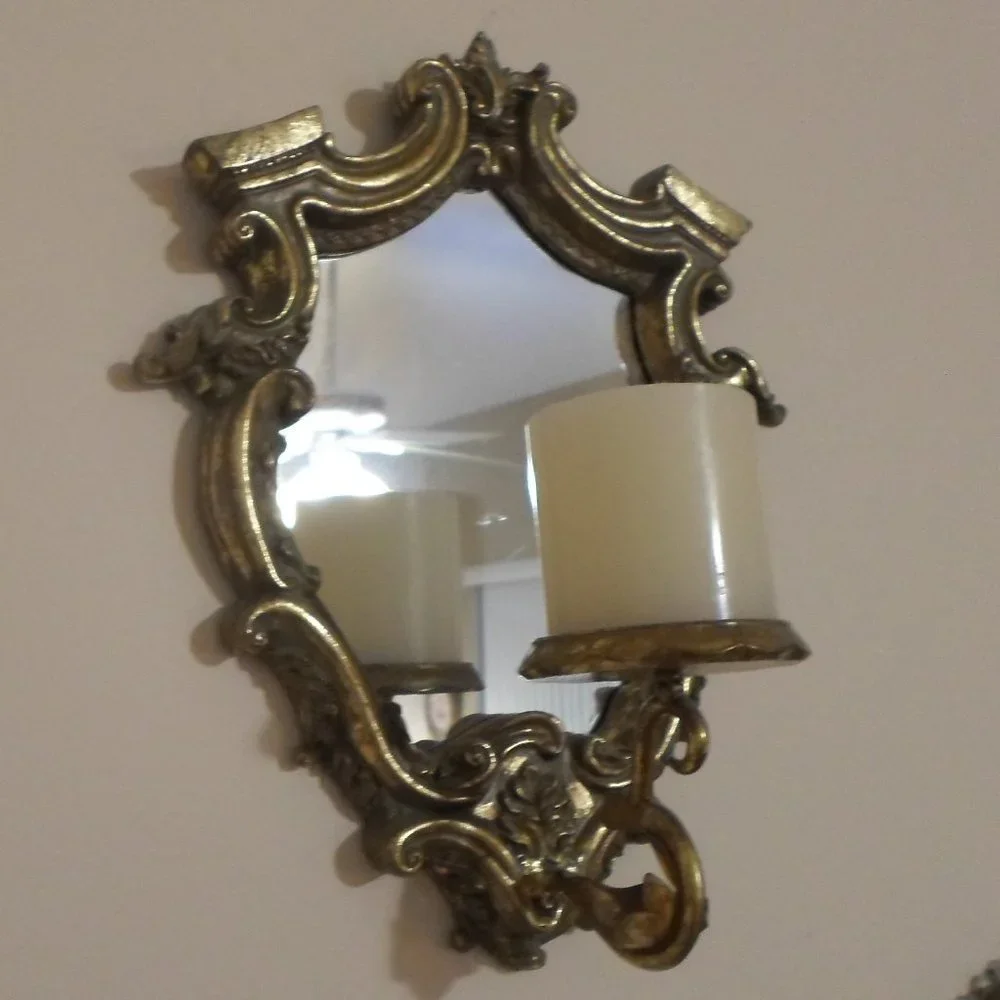 Antique Gold Framed Mirror / Candle Holder