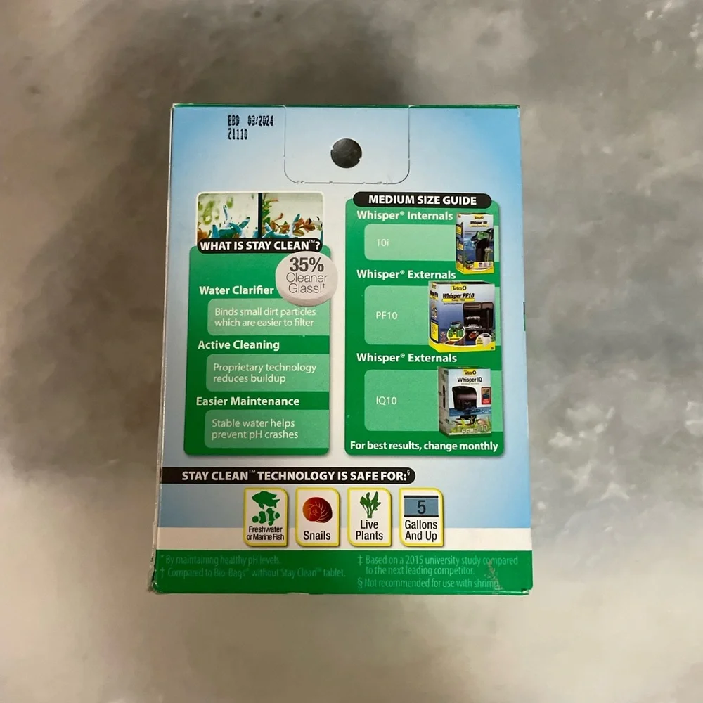 Tetra Bio-Bag Cartridges W/StayClean for Whisper IQ Power Filter/Interna/Externa