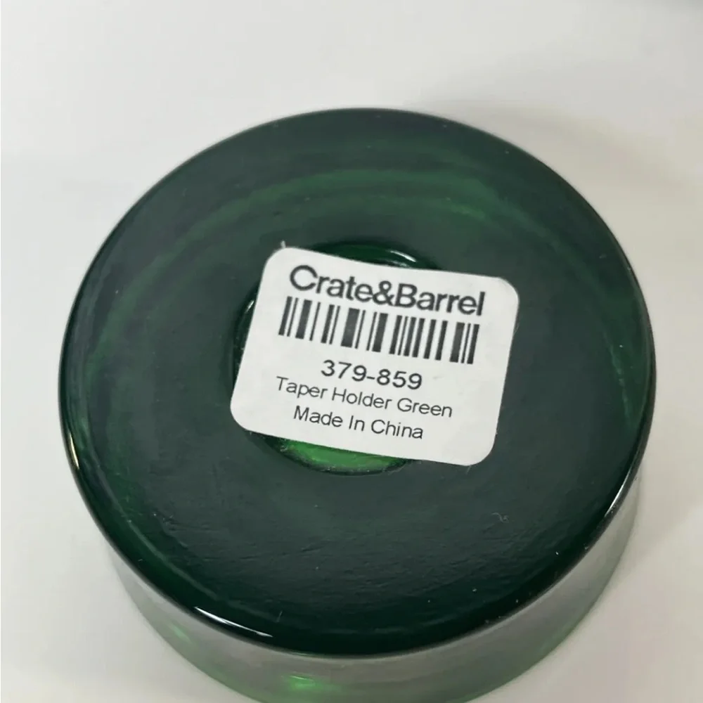 2 Crate & Barrel Round Emerald Green Glass Candle Holders