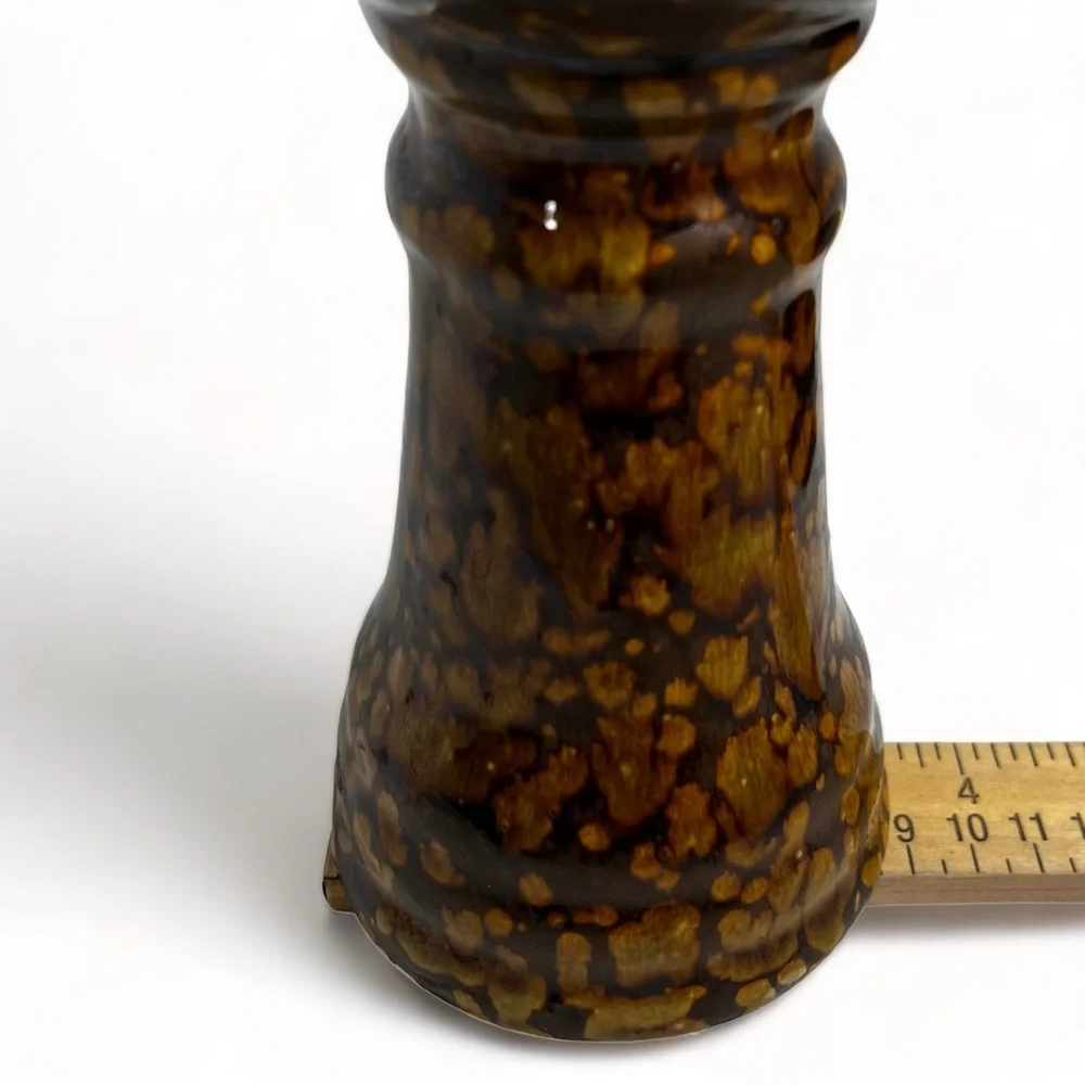 Pier One Candleholder W/Brown & Golden Spotted Glaze