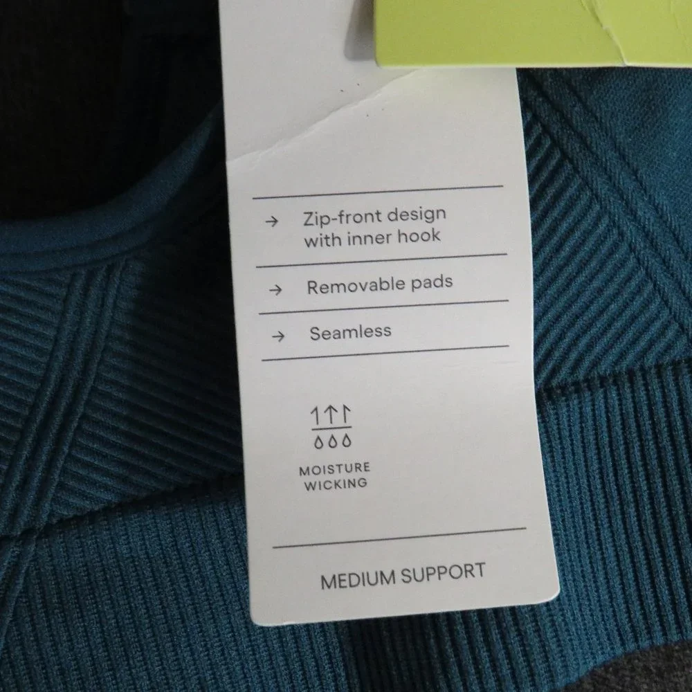 All In Motion Women's Seamless Zip Front Padded Sports Bra Teal Size XS