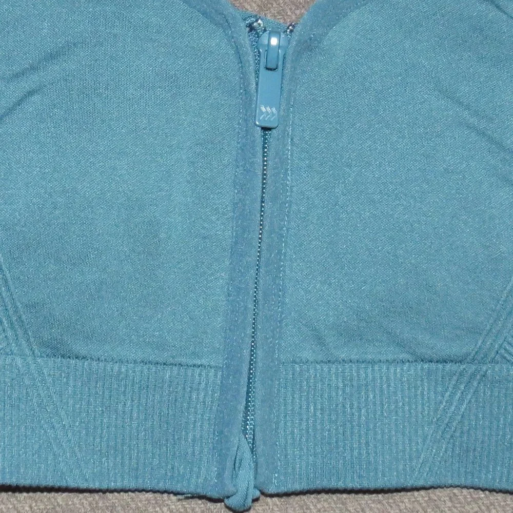 All In Motion Women's Seamless Zip Front Padded Sports Bra Teal Size XS