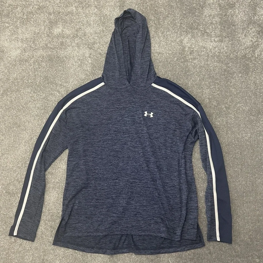 Under Armour Shirt Mens Small Blue Heat Gear Loose Fit Lightweight Hoodie