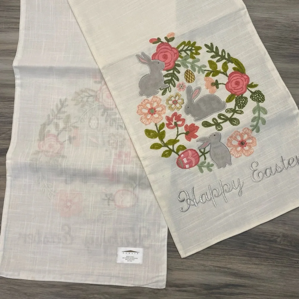 NEW Embroidered Floral Easter Table Runner by Domain Bunnies Eggs & Floral