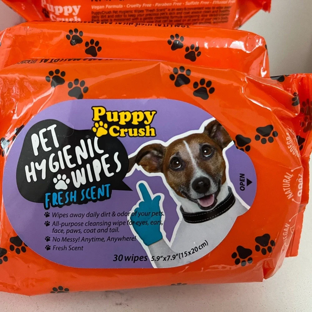 Puppy Crush pet Wipes, Unscented dog wipes 30, New Pet wipes, New cat wipes