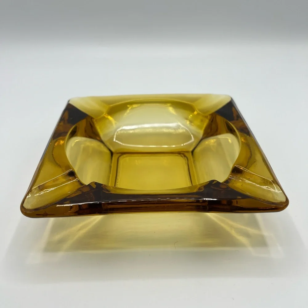 Vintage Moroccan Hazel Atlas Honey Amber Glass Ashtray Excellent Used Condition