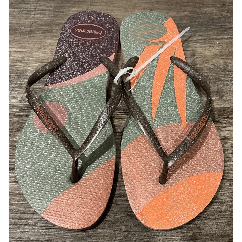 New Havaianas Slim Palette Glow Flip Flops, Size 11