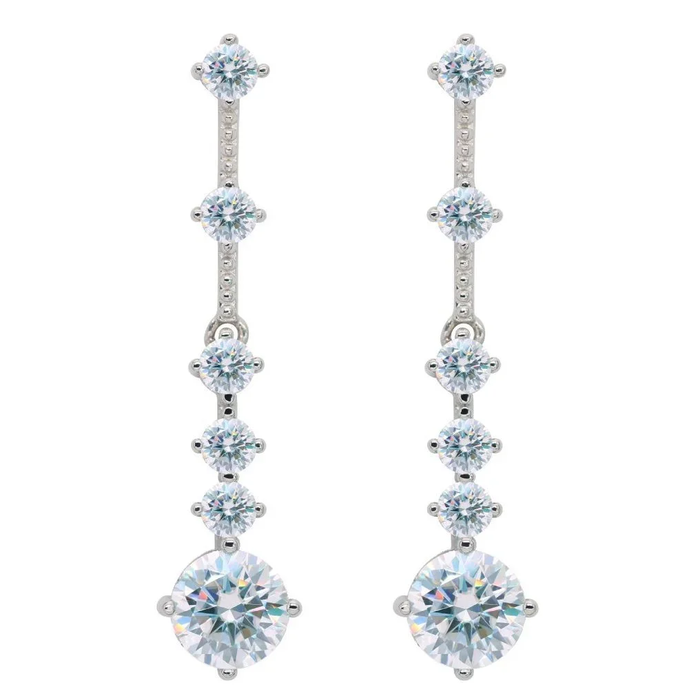 Certified 3ct. t.w. Moissanite Diamond Drop Linear Long Earrings NEW